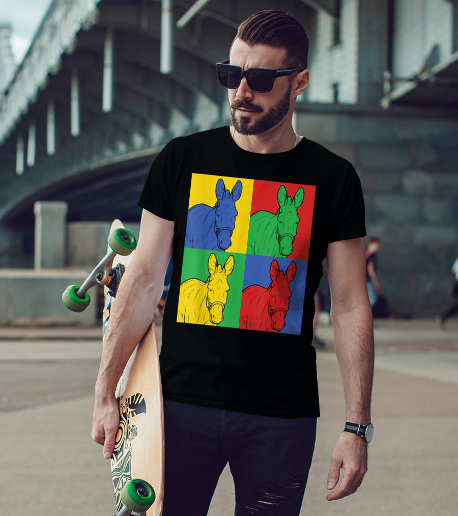 Donkey Pop Art Horse Colorful Four Panel T-Shirt