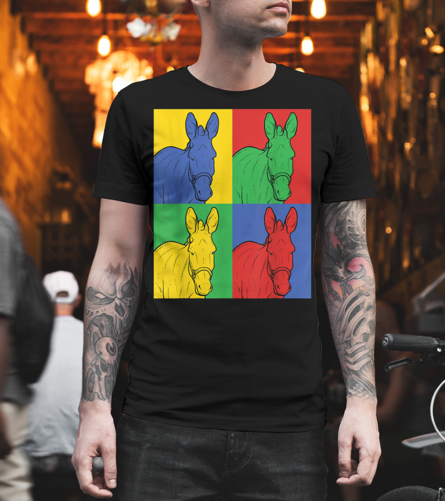 Donkey Pop Art Horse Colorful Four Panel T-Shirt