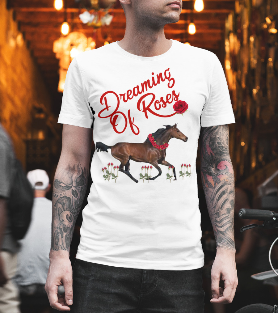 Dreaming Of Roses Horse With Red Floral Accents T-Shirt