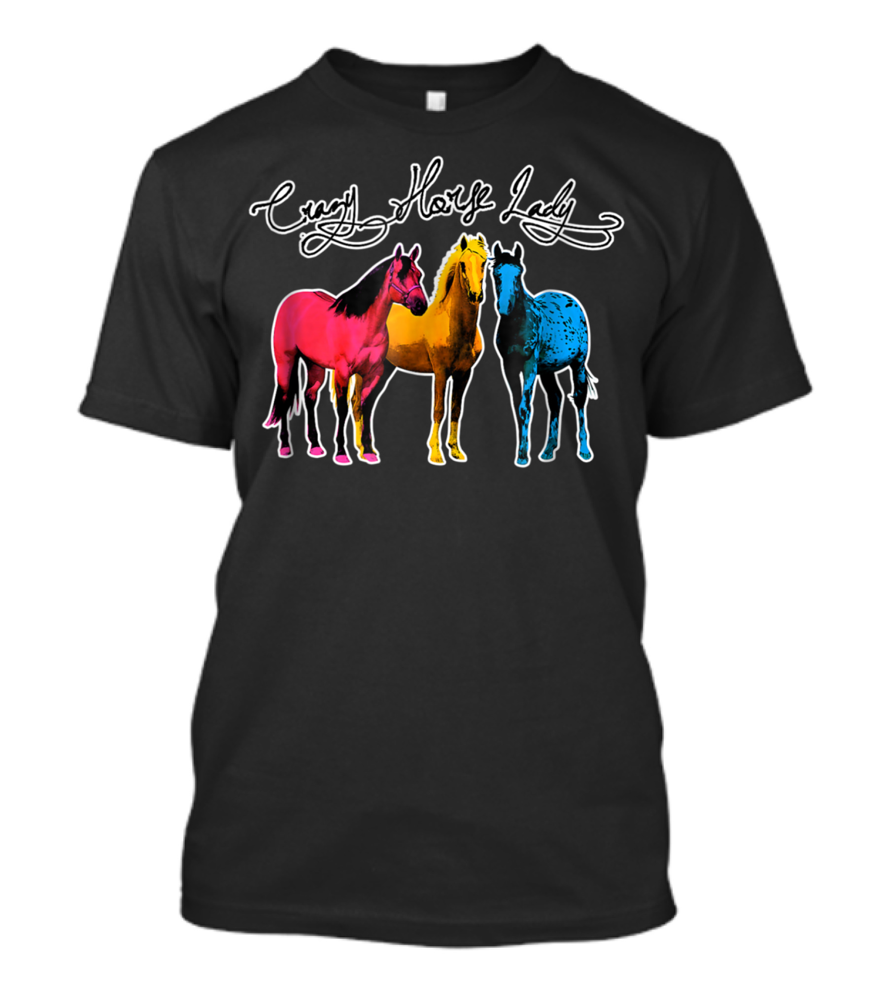 Crazy Horse Lady Equestrians Pony Lovers Colorful Horses T-Shirt