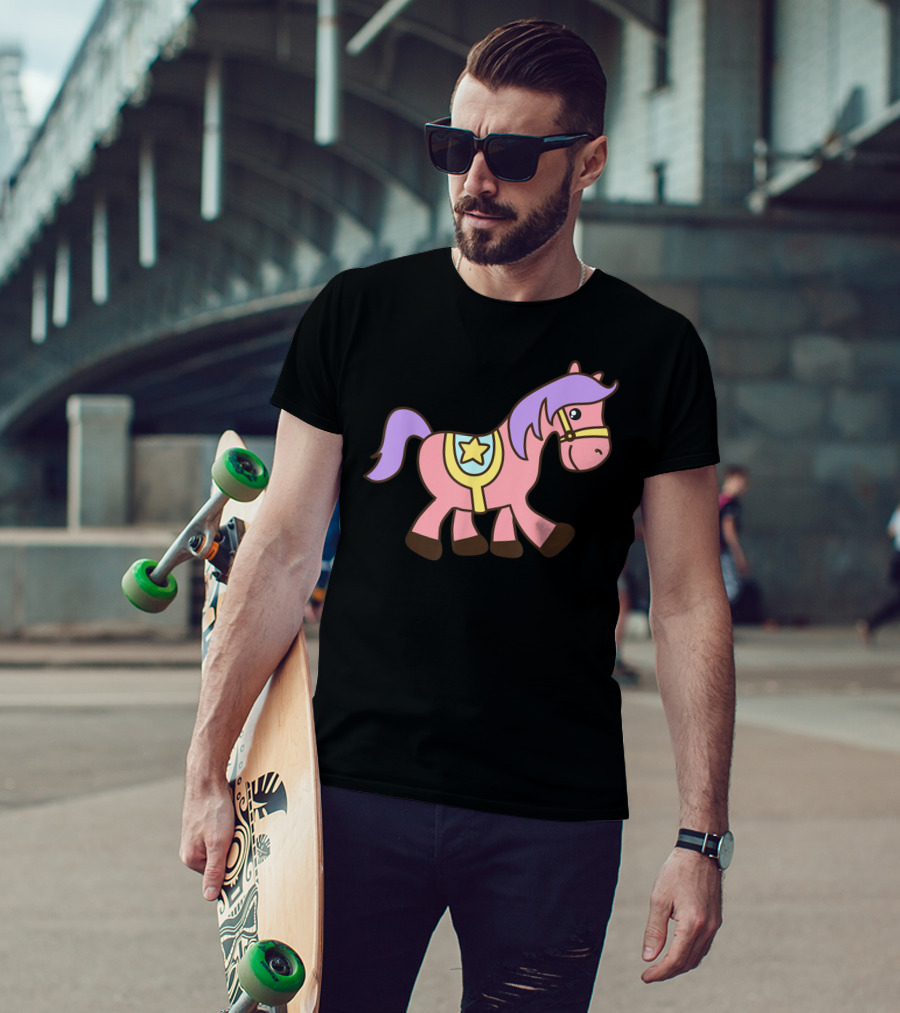 Happy Pink Pony With Purple Mane And Star Saddle T-Shirt