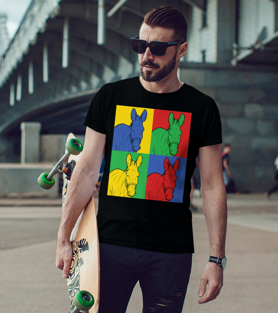 Donkey Horse Pop Art In Bold Warhol Style Quadrants T-Shirt