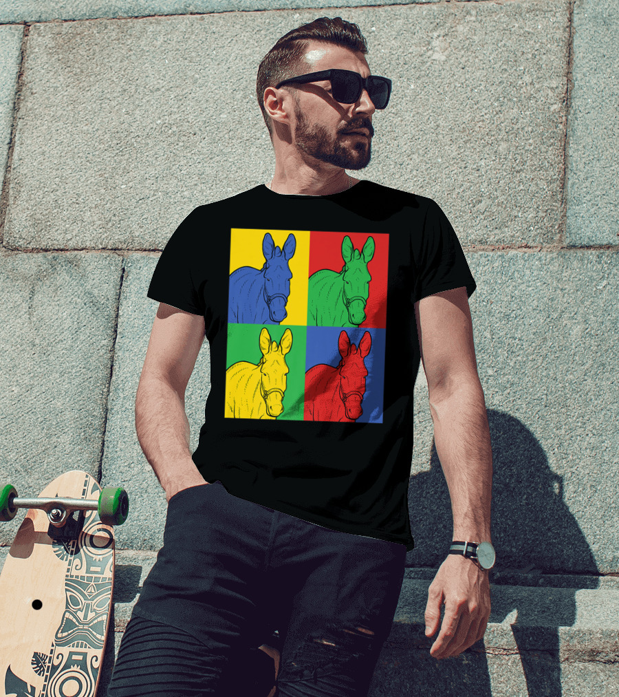 Donkey Horse Pop Art In Bold Warhol Style Quadrants T-Shirt