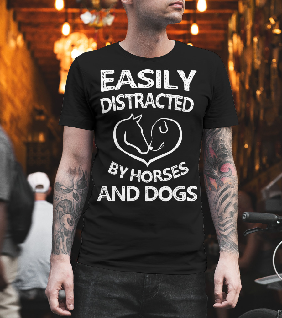 Easily Distracted By Horses And Dogs Heart T-Shirt