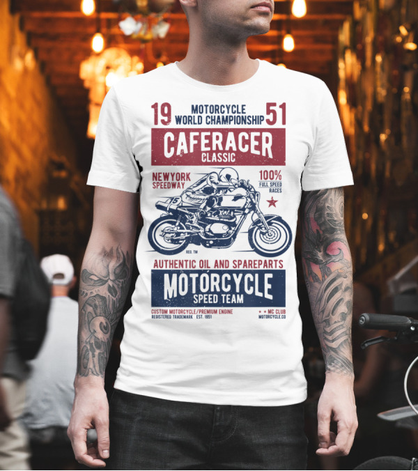 1951 Motorcycle World Championship Cafe Racer Classic New York Speedway Authentic Oil and Spareparts Speed Team T-Shirt 1951 Motorcycle World Championship Cafe Racer Classic New York Speedway Authentic Oil and Spareparts Speed Team T-Shirt