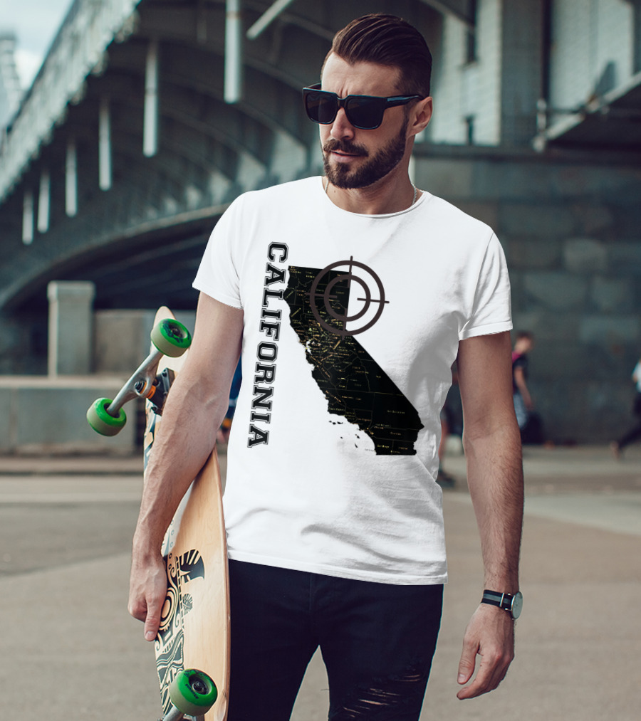 California Maps Classic Fun Black X0 State Outline With Target T-Shirt