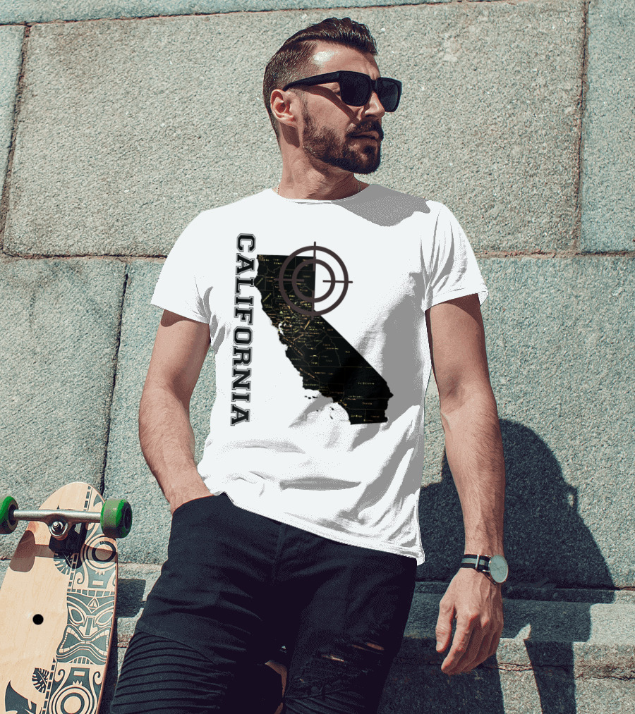 California Maps Classic Fun Black X0 State Outline With Target T-Shirt