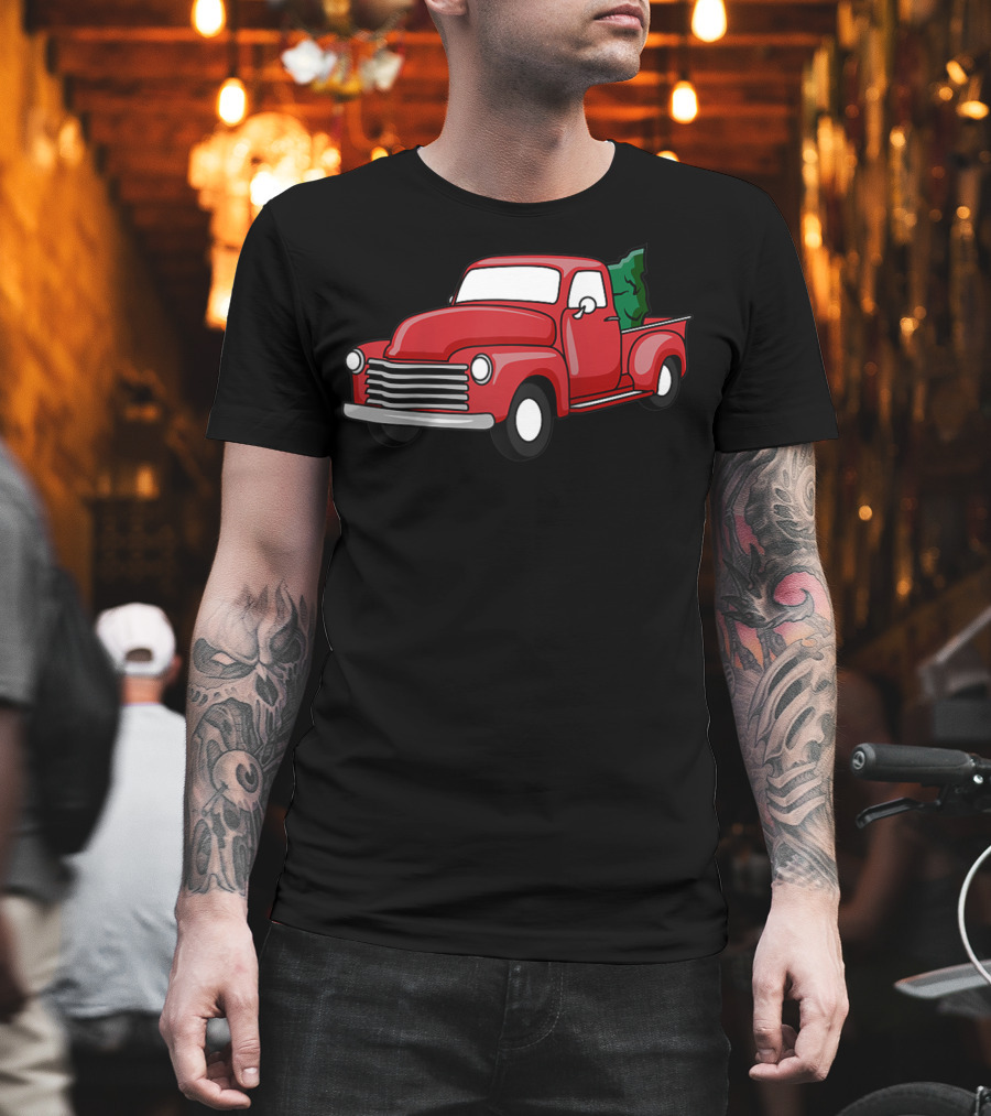 Christmas Holiday Red Classic Truck with Evergreen Tree T-Shirt