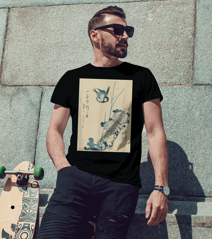Classic Japanese Art Ukiyo-e Bird And Flowers Streetwear Aesthetic T-Shirt