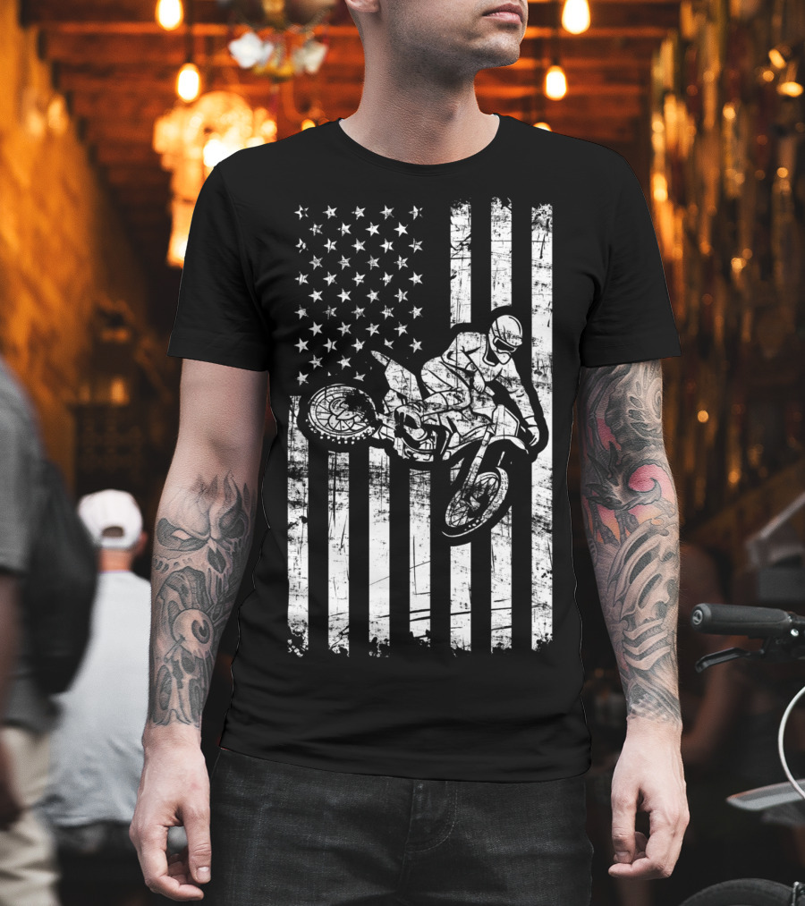 American Flag Motocross Dirt Bike Enduro Rider USA T-Shirt