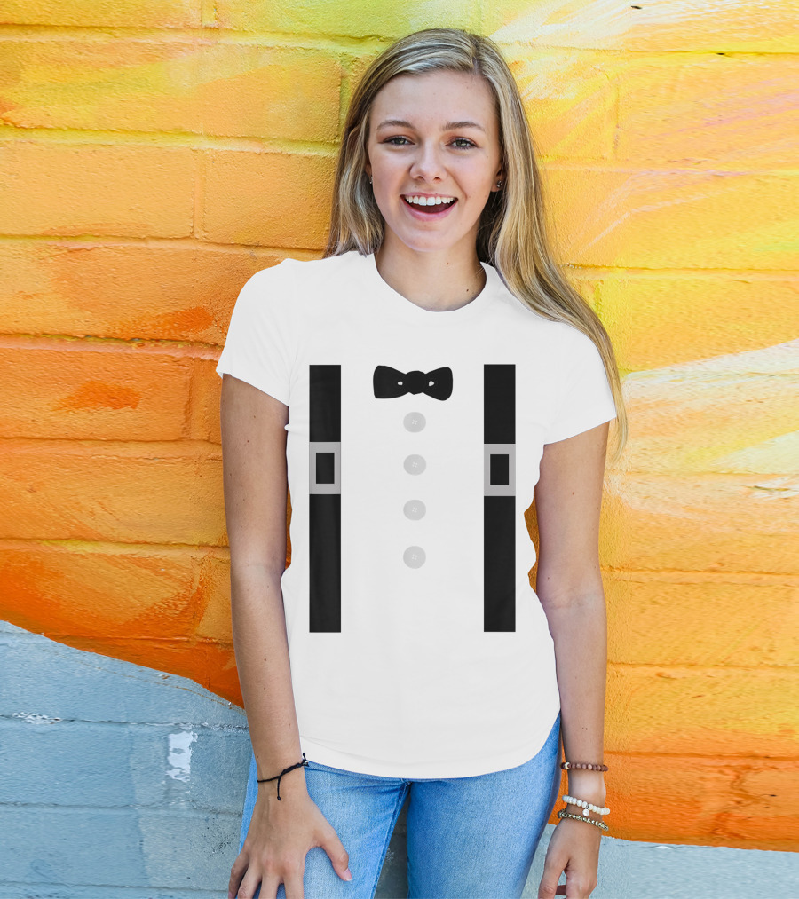 Amish Costume Bow Tie Suspenders Button T-Shirt