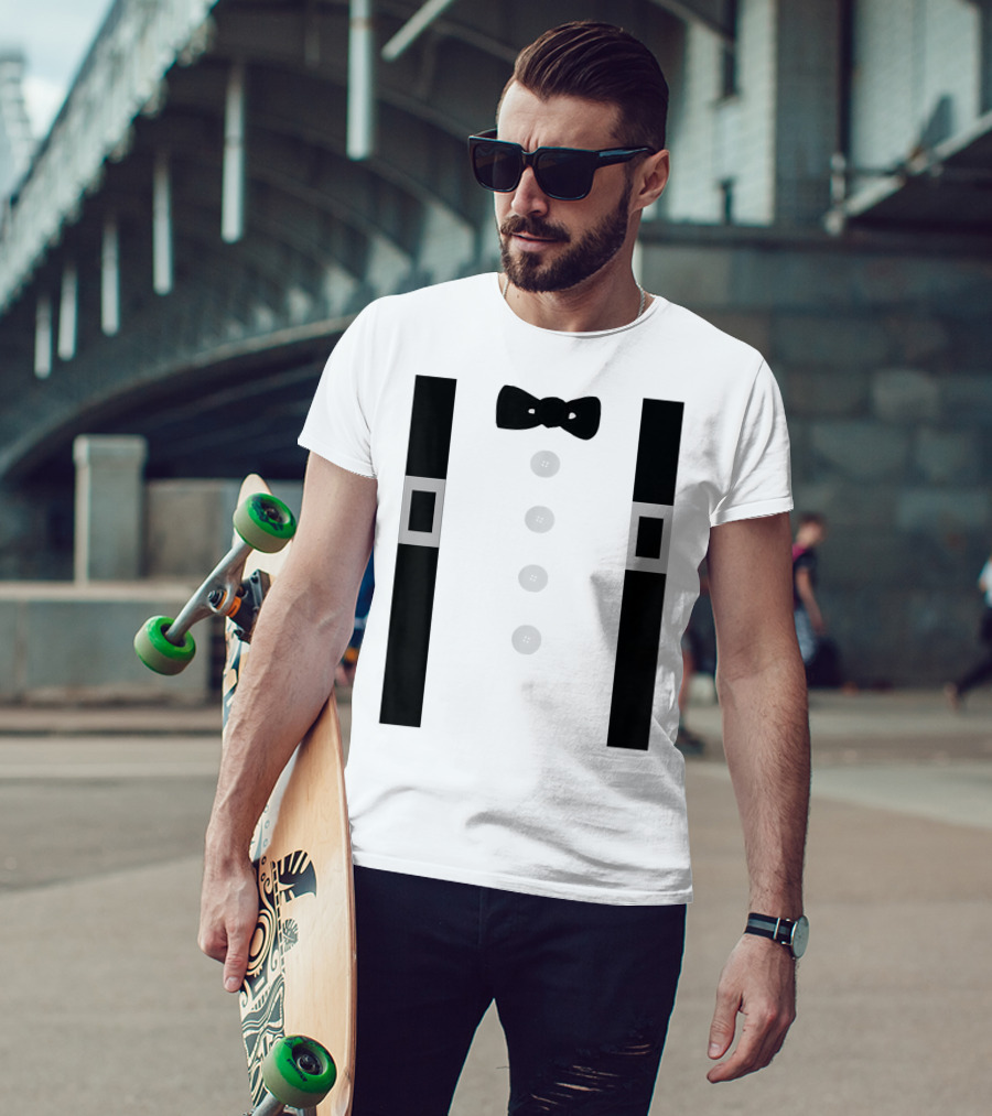 Amish Costume Bow Tie Suspenders Button T-Shirt