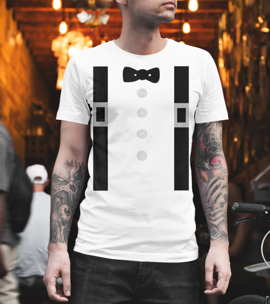 Amish Costume Bow Tie Suspenders Button T-Shirt