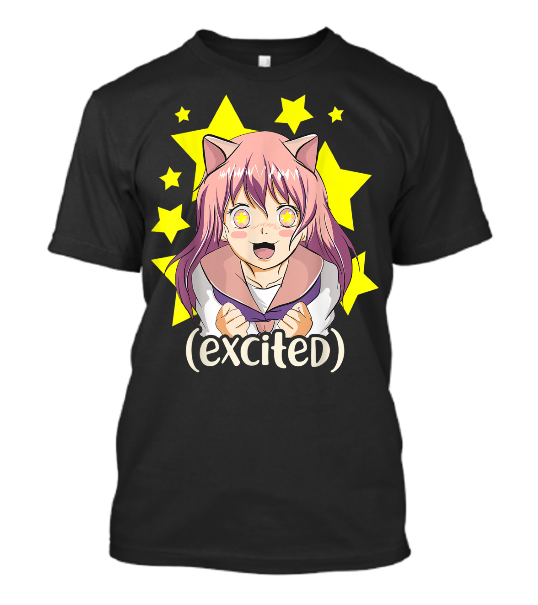 Anime Japanese Cat Girl Excited Star Eyes Manga T-Shirt