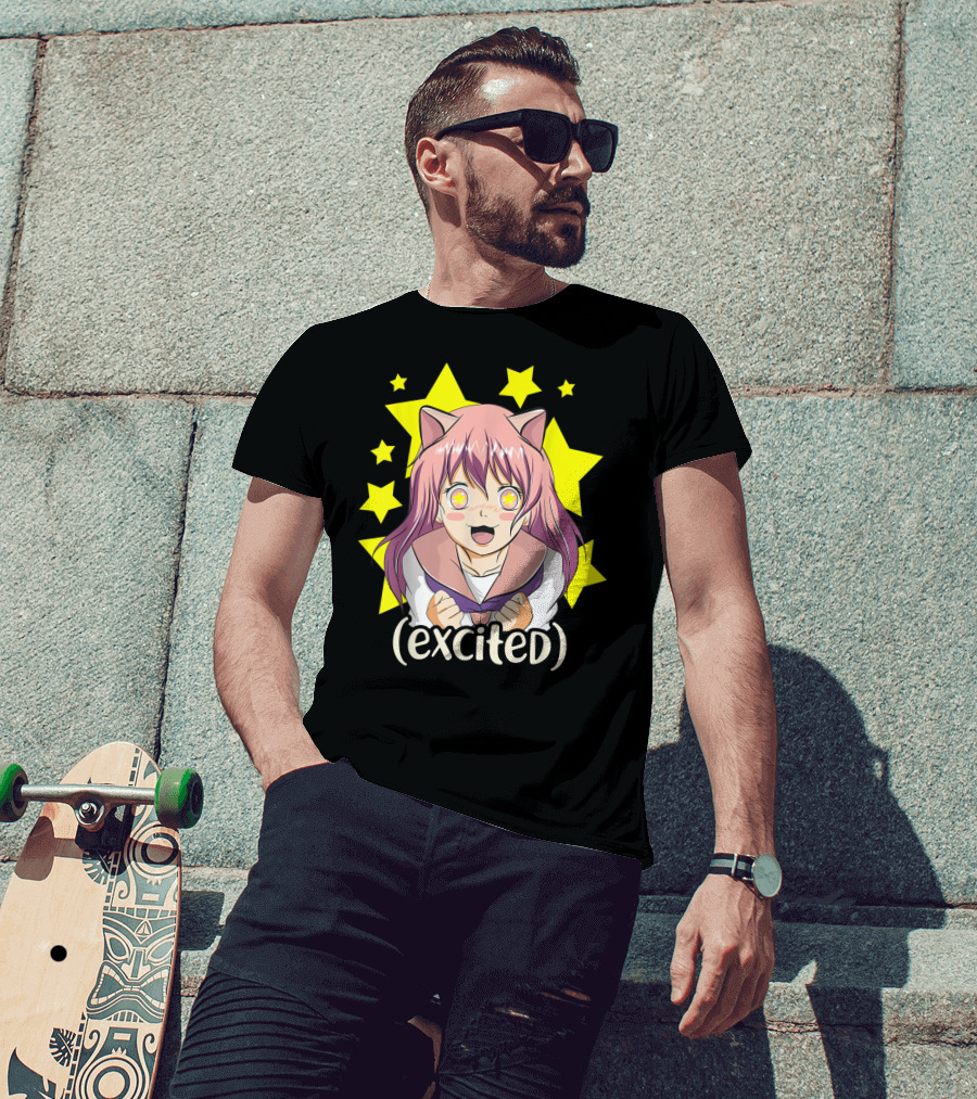 Anime Japanese Cat Girl Excited Star Eyes Manga T-Shirt