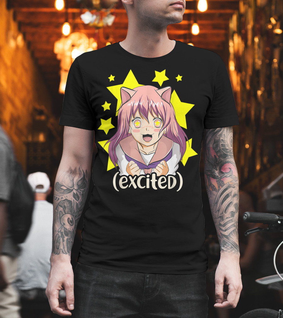 Anime Japanese Cat Girl Excited Star Eyes Manga T-Shirt