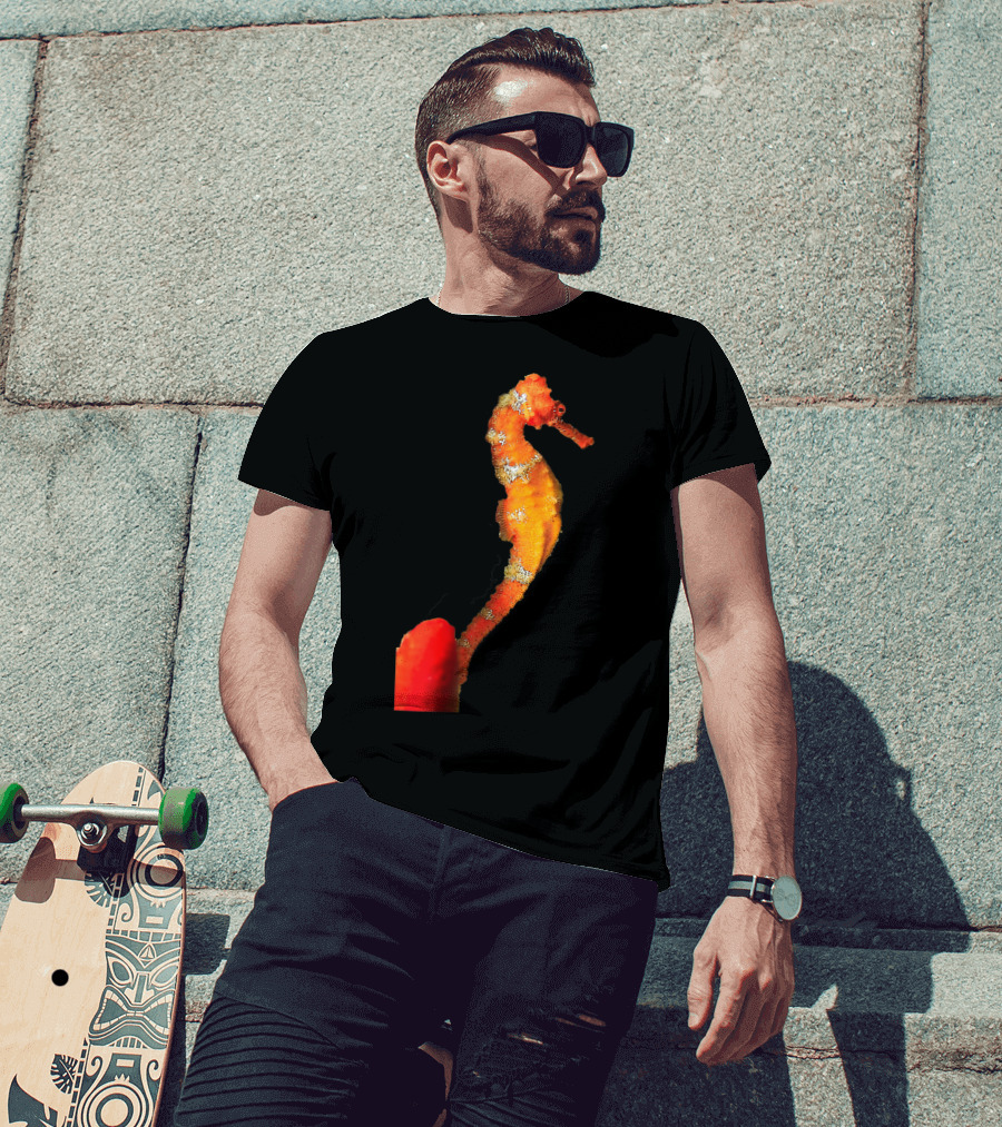 Beautiful Orange And Yellow Swimming Seahorse Figure T-Shirt
