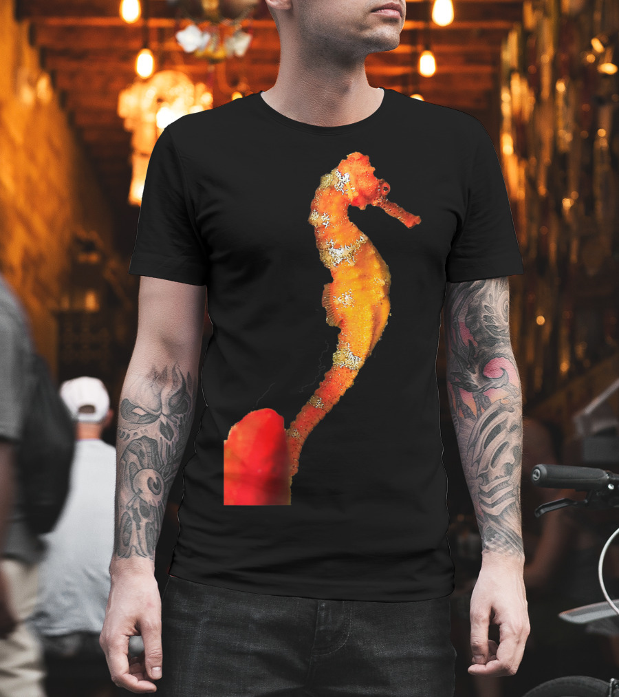Beautiful Orange And Yellow Swimming Seahorse Figure T-Shirt