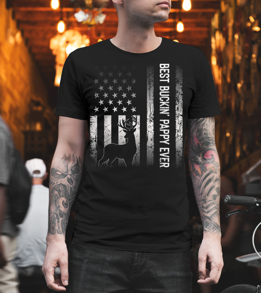Best Buckin' Pappy Ever Patriotic Deer American Flag T-Shirt