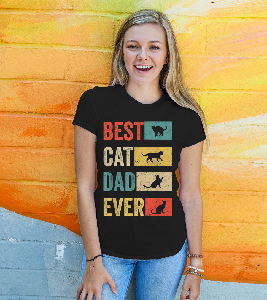 Best Cat Dad Ever Cat Lovers Colorful Cat T-Shirt