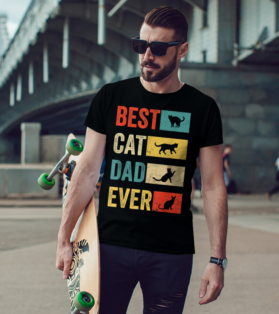 Best Cat Dad Ever Cat Lovers Colorful Cat T-Shirt