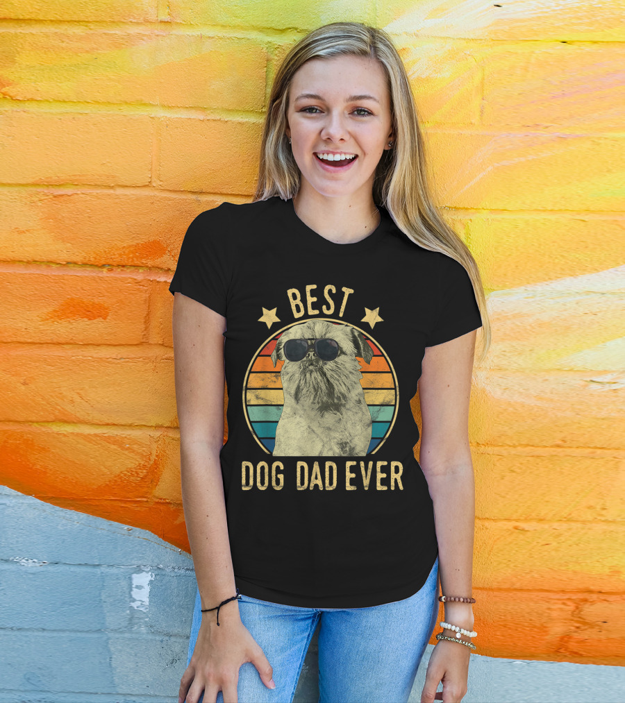 Best Dog Dad Ever Brussels Griffon Father's Retro Dog Sunglasses T-Shirt