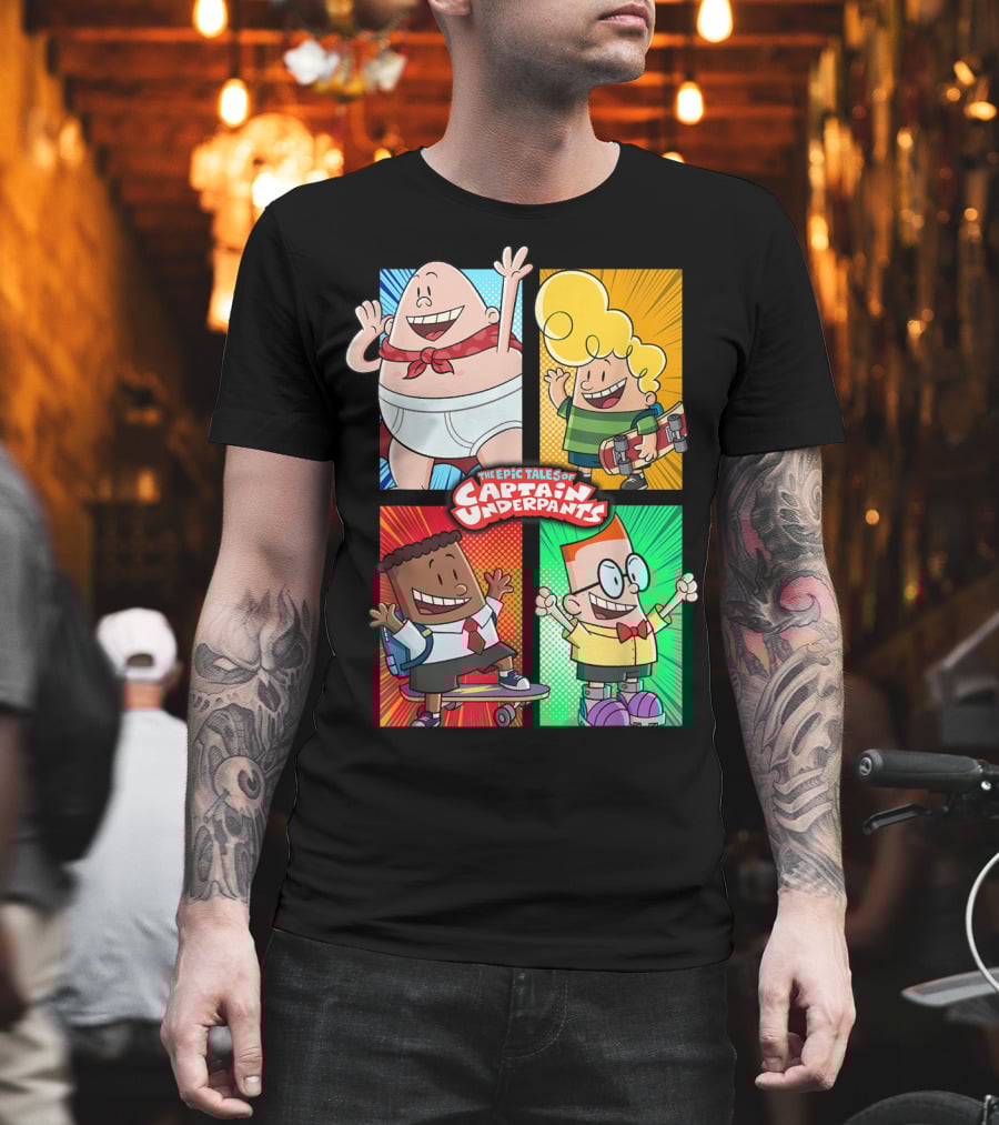 The Epic Tales of Captain Underpants Cartoon Characters Quartet T-Shirt