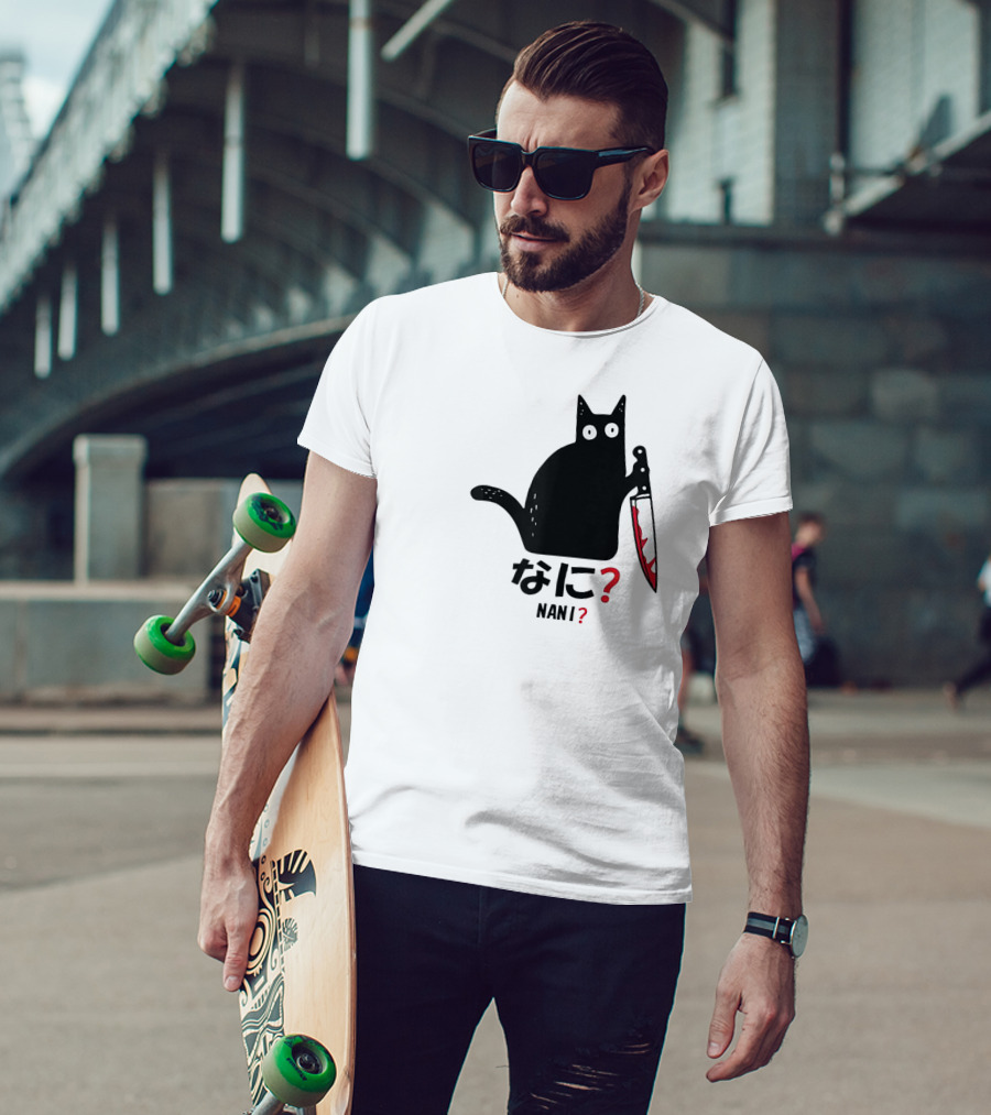 Nani What Murderous Black Cat With Knife Kanji T-Shirt