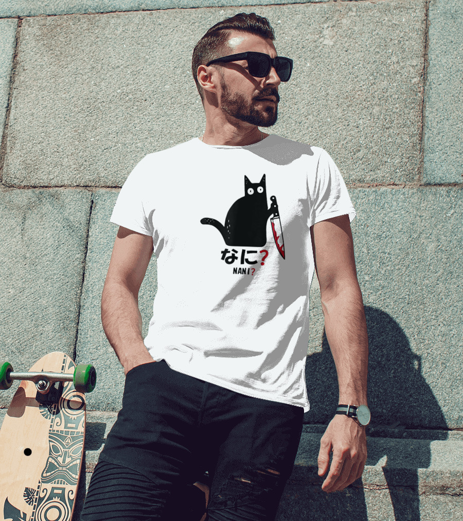 Nani What Murderous Black Cat With Knife Kanji T-Shirt