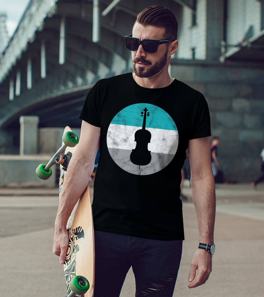 Cello Silhouette With Teal White Gray Circle Background T-Shirt
