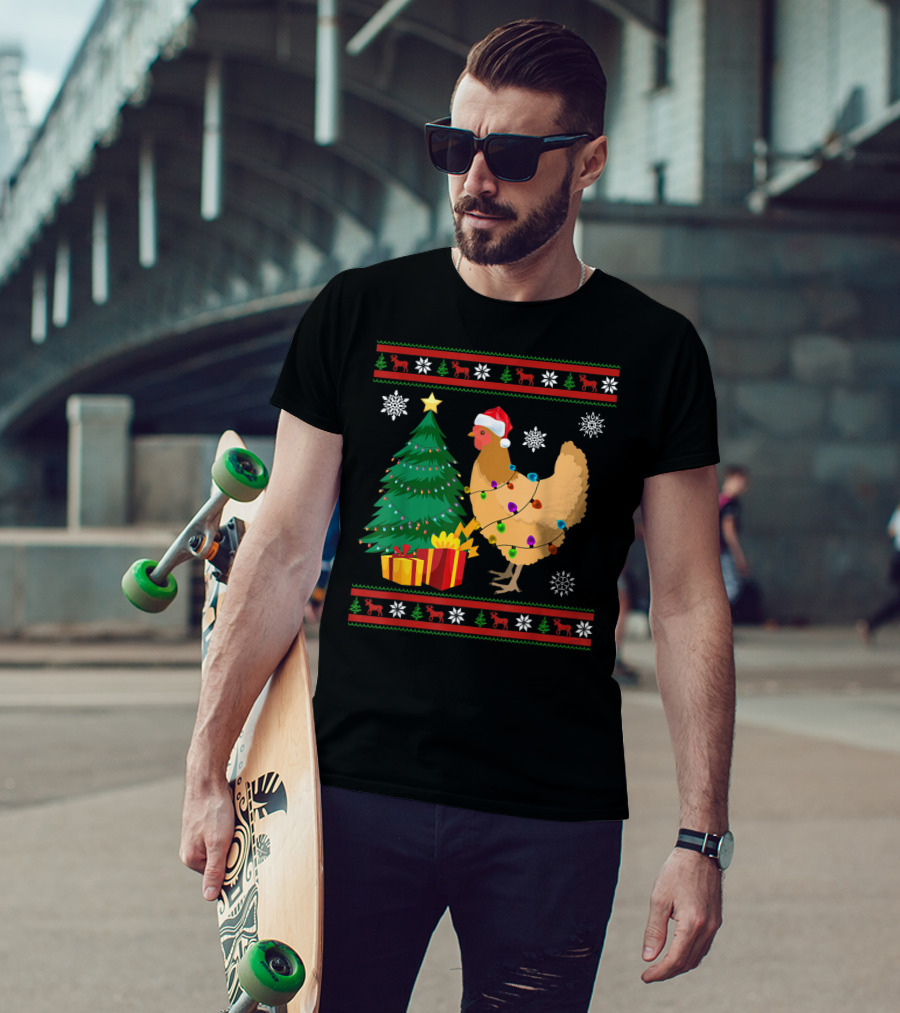 Chicken Christmas Decorations Santa Tree Snowflakes Reindeer T-Shirt