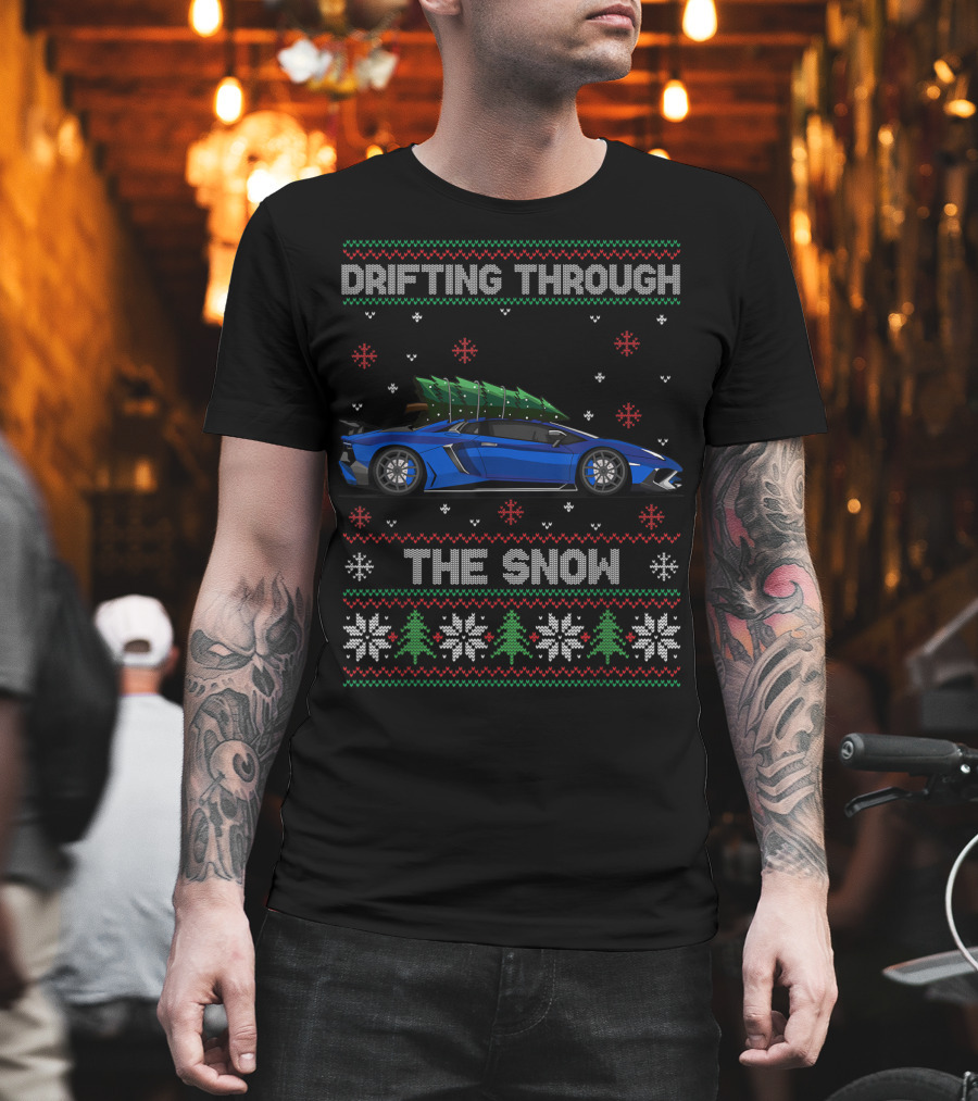 Drifting Through the Snow Christmas Tree on Tuning Car T-Shirt