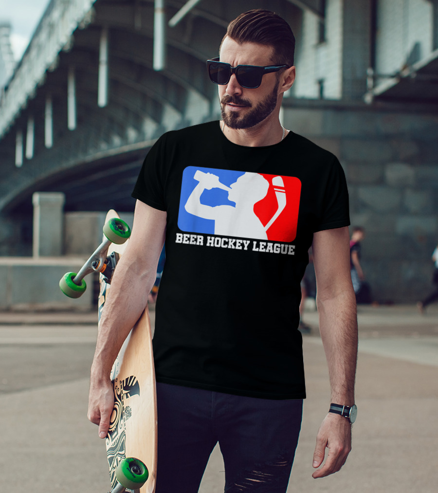 Beer Hockey League Icehockey Drinking Silhouette In Red White And Blue T-Shirt