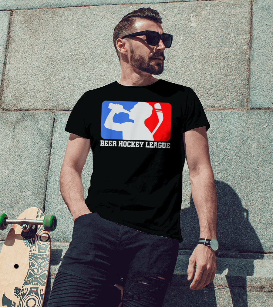 Beer Hockey League Icehockey Drinking Silhouette In Red White And Blue T-Shirt