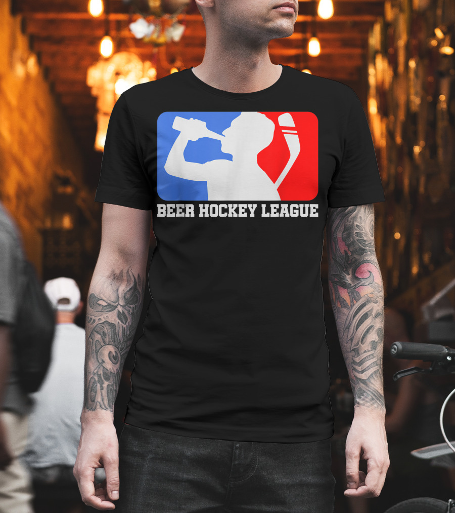 Beer Hockey League Icehockey Drinking Silhouette In Red White And Blue T-Shirt
