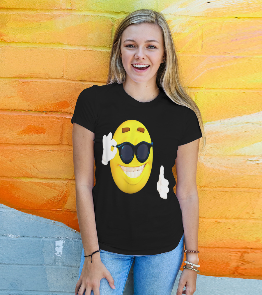 Emoji Thumbs Up Shades Happy Face Yellow Okay Sign T-Shirt