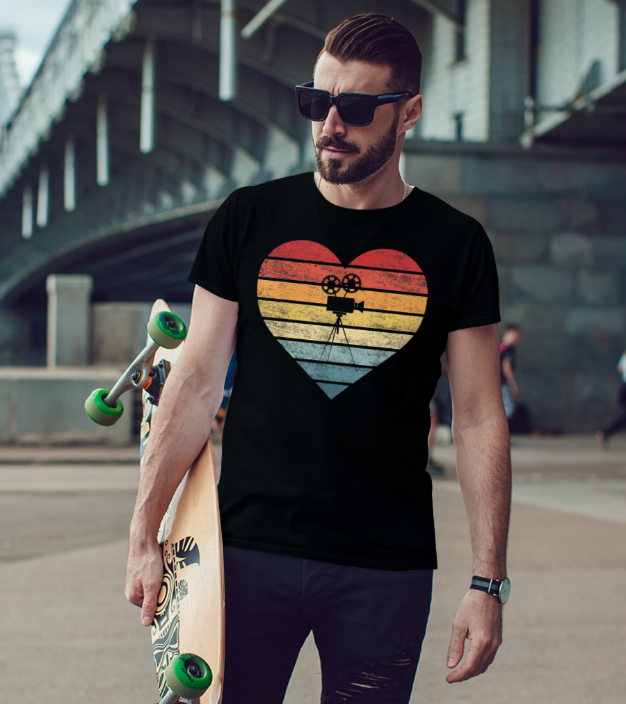 Filmmaker Sunset Heart Camera Film Retro T-Shirt