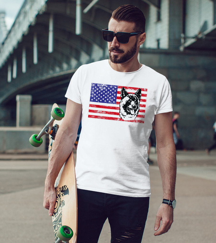 Funny Akita Dog Lover Owner American Flag Dog Head T-Shirt
