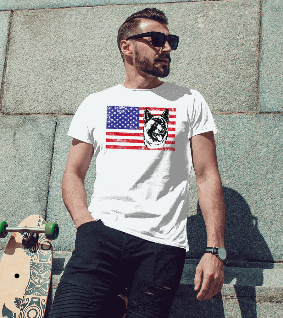Funny Akita Dog Lover Owner American Flag Dog Head T-Shirt
