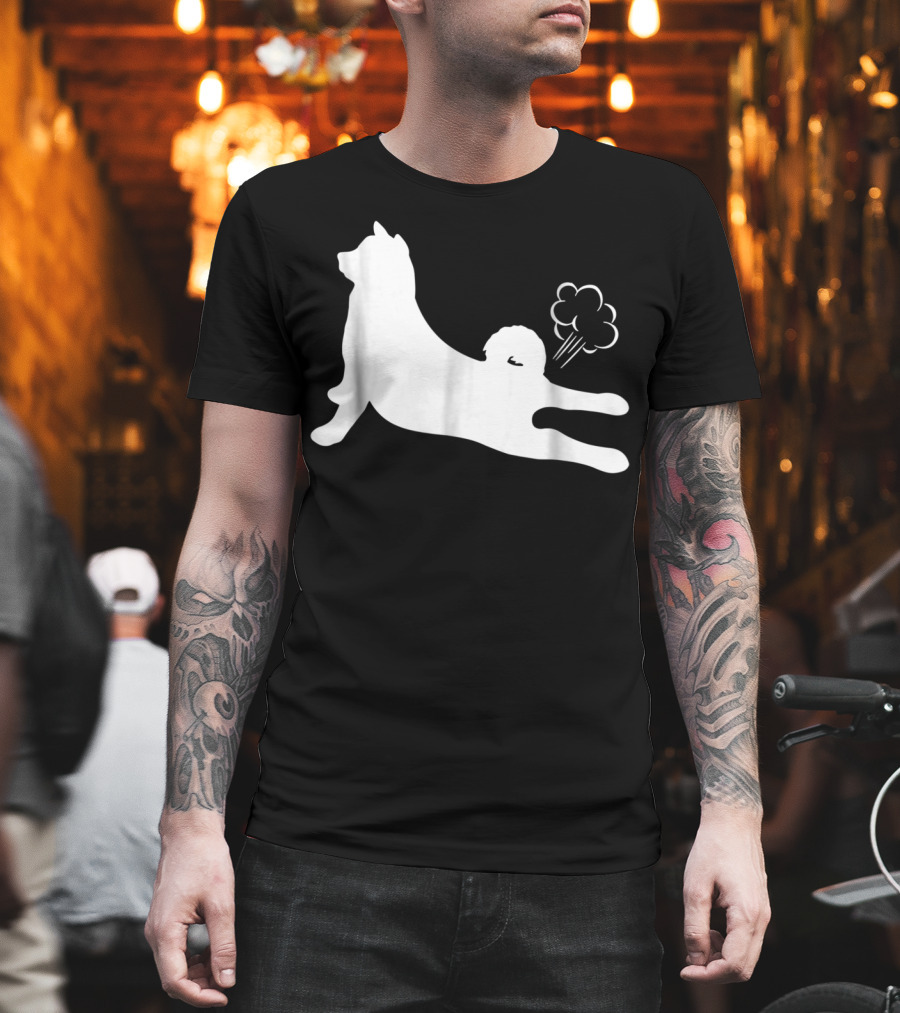 Funny Akita Farting Fart Dog Silhouette with Farts T-Shirt