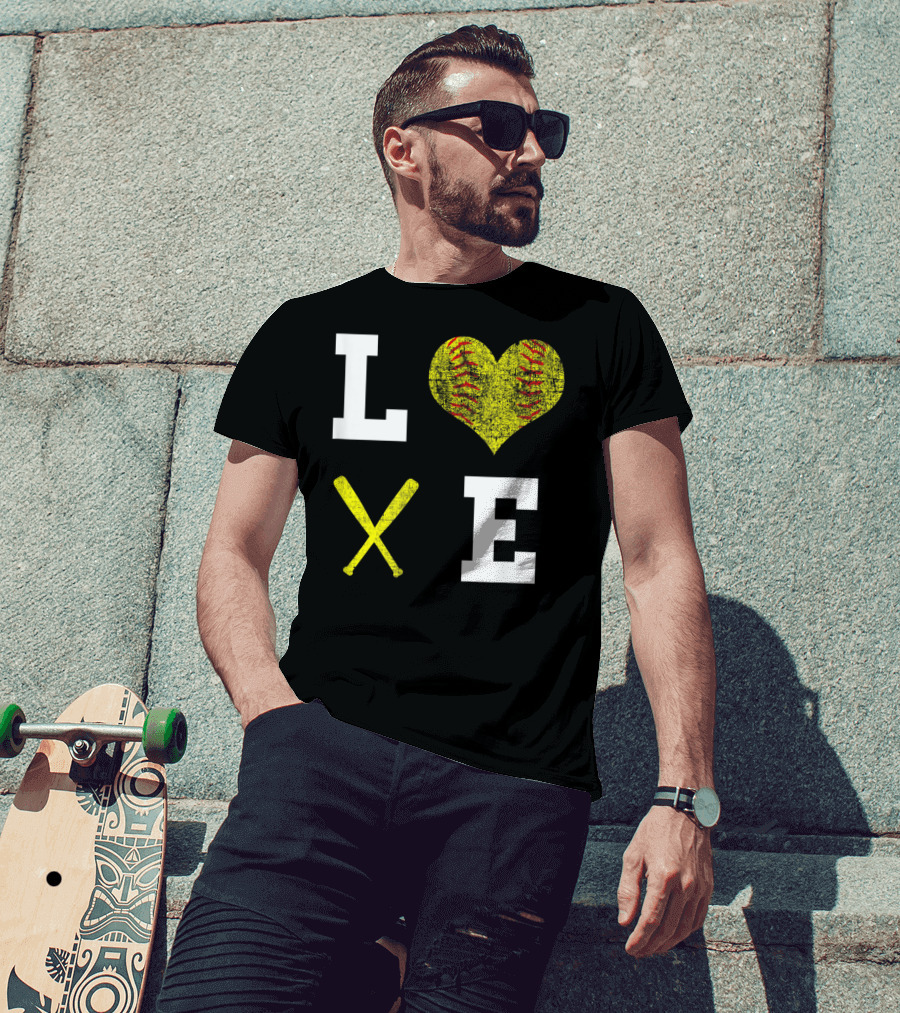 LOVE Softball Heart Bat Stitch Girls Softballism T-Shirt