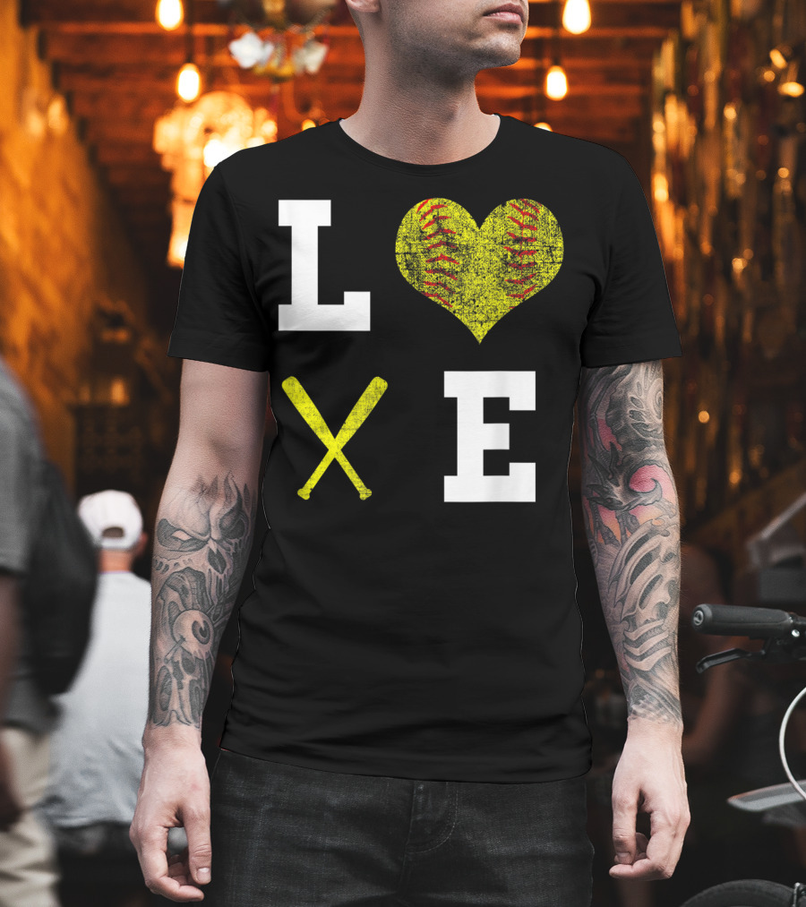 LOVE Softball Heart Bat Stitch Girls Softballism T-Shirt