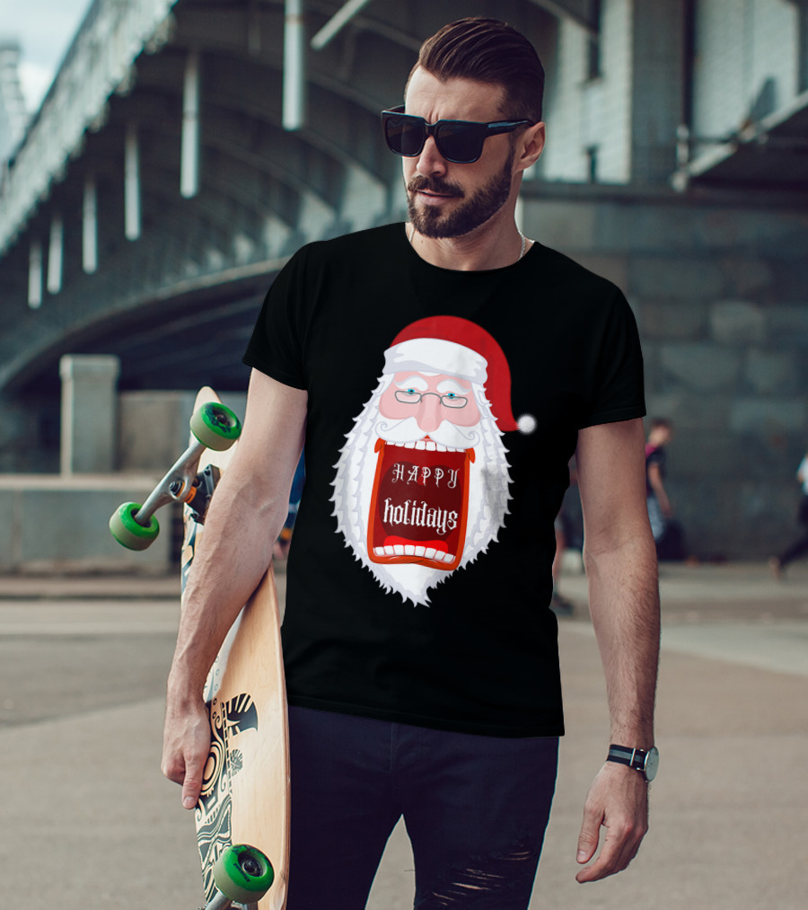 HAPPY HOLIDAYS SANTA ZIP SCREAMING MOUTH WITH GLASSES T-Shirt