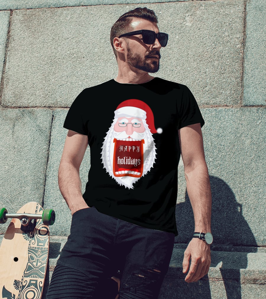 HAPPY HOLIDAYS SANTA ZIP SCREAMING MOUTH WITH GLASSES T-Shirt