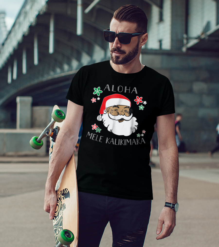 Aloha Mele Kalikimaka Santa With Flowers T-Shirt