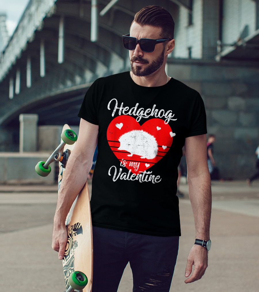Hedgehog Is My Valentine Heart Silhouette With Small Hearts T-Shirt