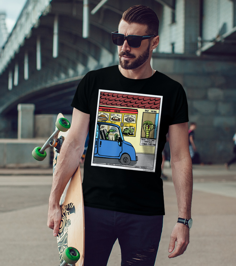 Hungry Snake Drives Through Reptile Lover Comic With Rat Sandwich And Frogs Legs T-Shirt
