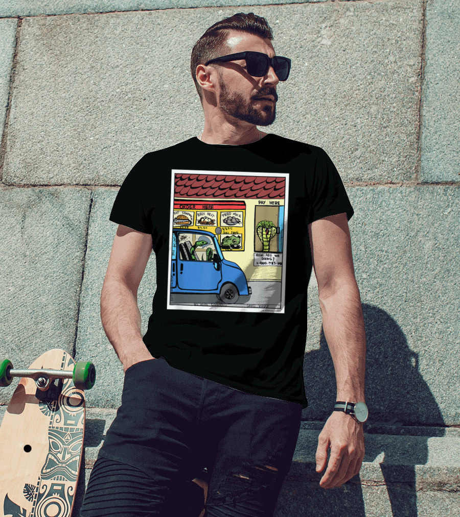 Hungry Snake Drives Through Reptile Lover Comic With Rat Sandwich And Frogs Legs T-Shirt