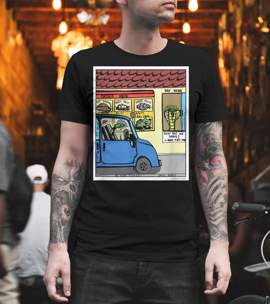 Hungry Snake Drives Through Reptile Lover Comic With Rat Sandwich And Frogs Legs T-Shirt