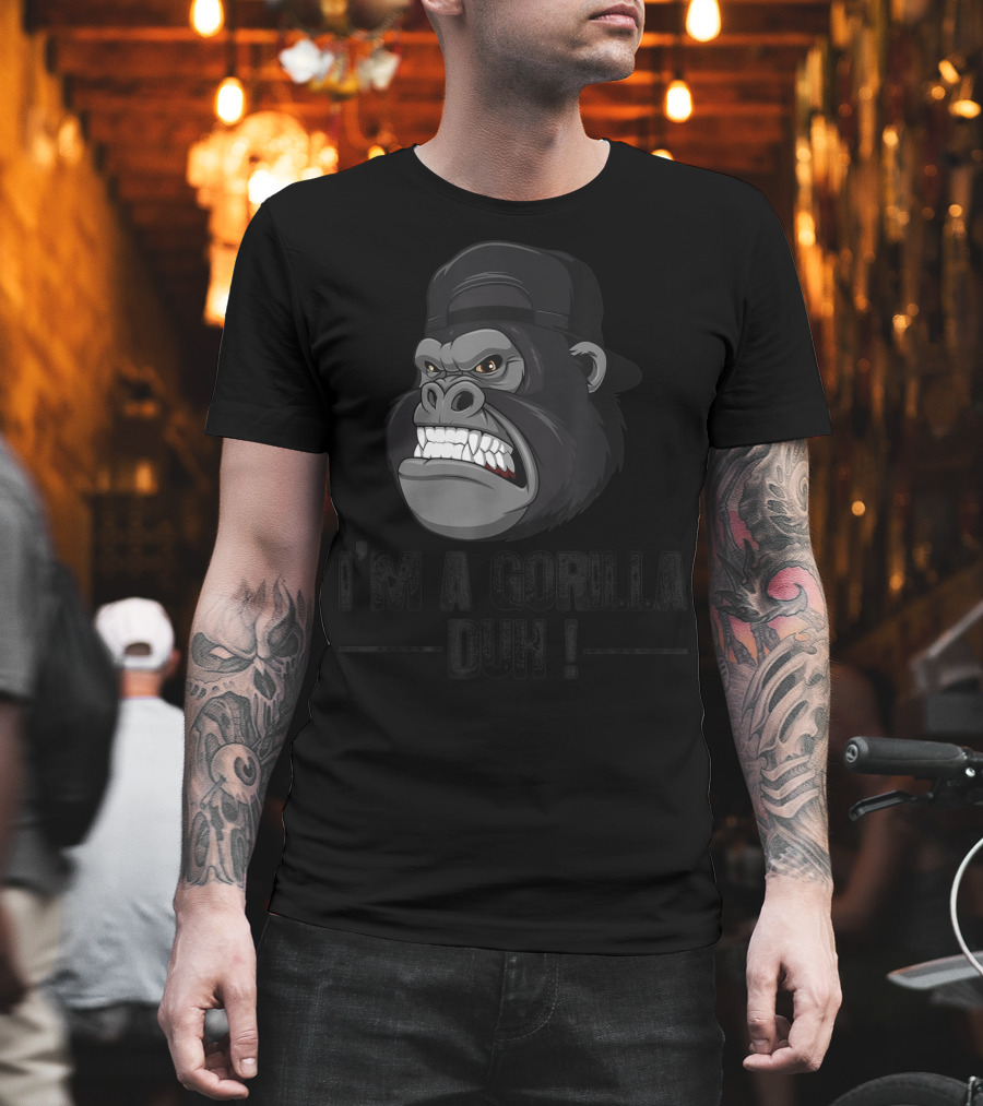 I'm A Gorilla Duh Grinning Gorilla Head in Black Cap T-Shirt